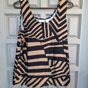 Chico's Tank Top Sz2 Blk/Tan Graphic Print Beautiful Fit Stretchy Knit